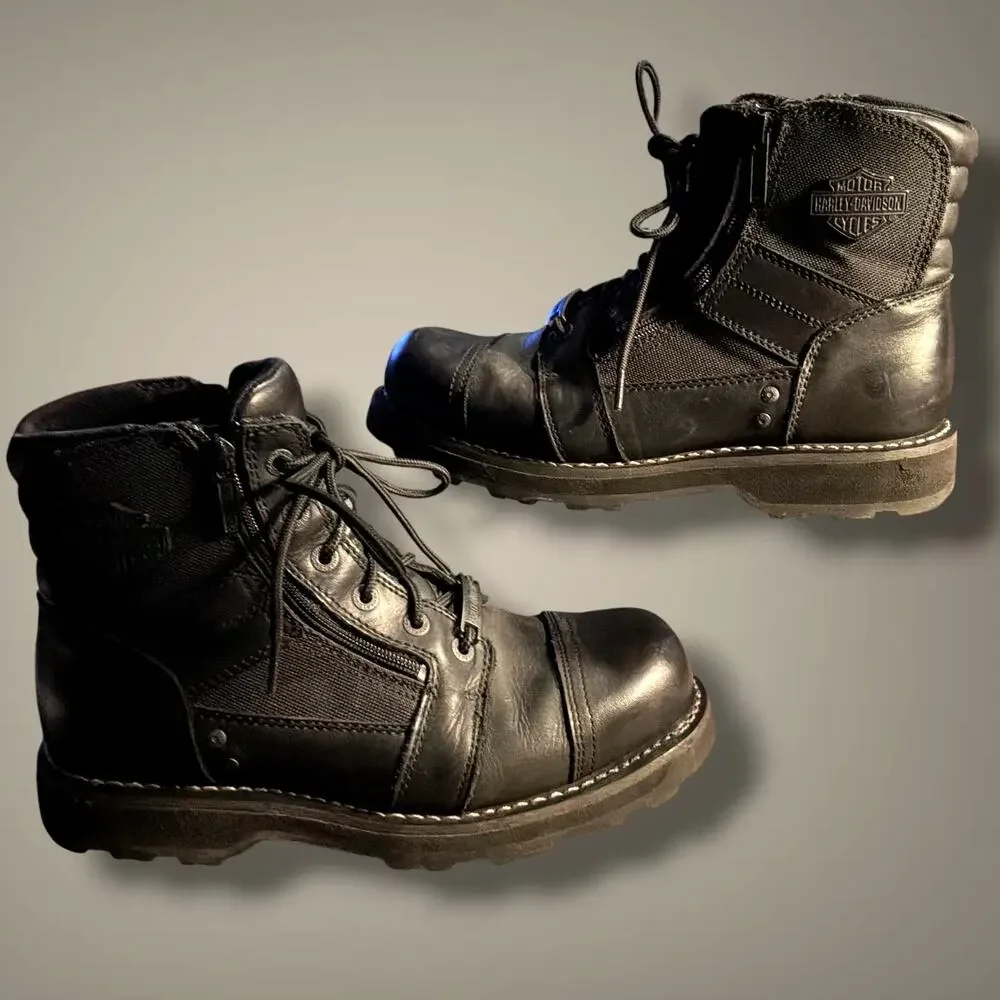 Men's Size 10.5 HARLEY-DAVIDSON Bonham Black Leather Motorcycle Boots EUC